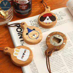 饰 实木开瓶器卡通家用啤酒饮料瓶起子木质汽水启瓶器磁吸冰箱贴装