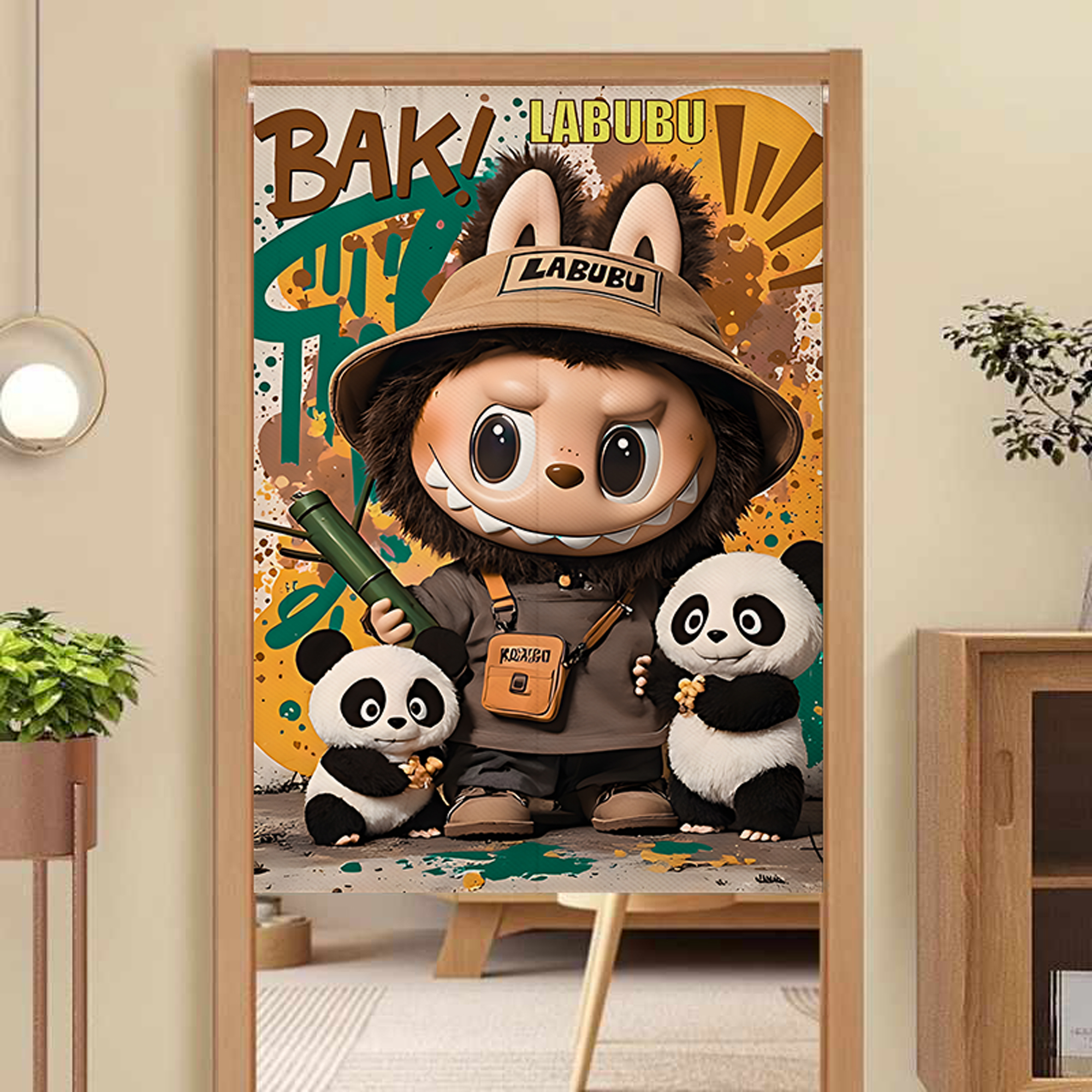 labubu门帘卡通可爱拉布布隔断帘家用卧室儿童房免打孔遮挡帘半帘