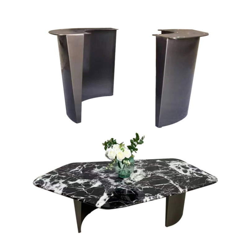 轻奢不锈钢半月茶几桌腿支撑脚大理石角几岩板边几圆茶几金属支架