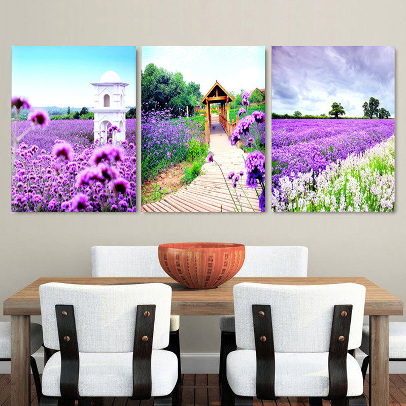 薰衣草三联画十字绣小件2023新款线绣客厅简约现代餐厅自己绣手工