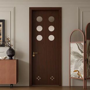 源头厂中古风卧室门房间门实木门洞洞门原木门黑胡桃木平开门烤漆
