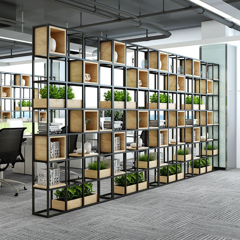 现代简约实木置物架 落地松木书架餐厅装饰展示架 铁艺隔断置物架