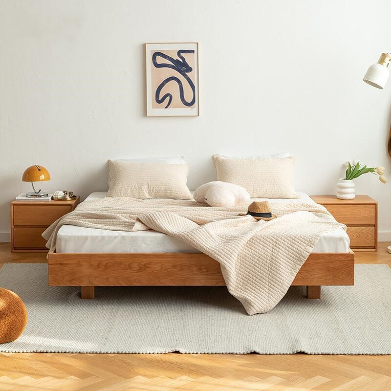 全实木榻榻米床樱桃木轻奢型日式悬浮床现代简约无床头主卧双人床
