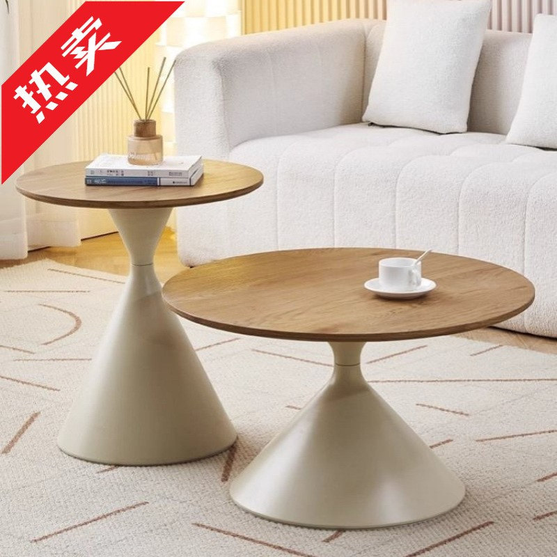 北欧奶油风圆形茶几家用设计师小户型客现代实木民宿简约小户茶几