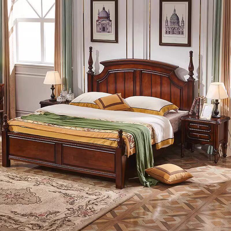美式乡村实木床1.8米现代简约双人床1.5米气压高箱储物床大床婚床