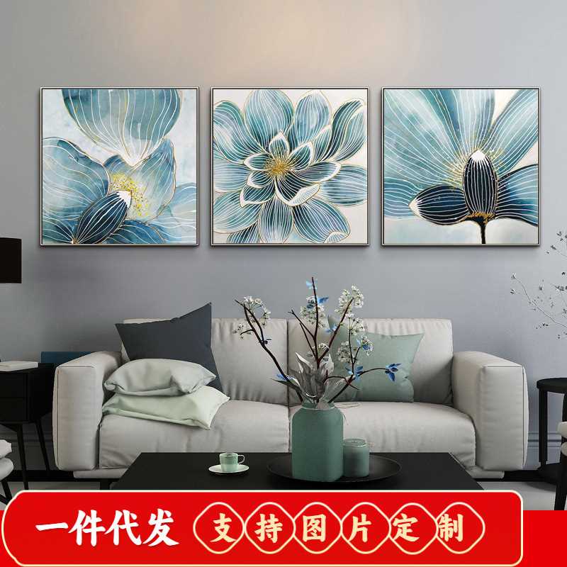 现代抽象花卉5d钻石画满钻石绣客厅餐厅贴钻十字绣三联画2019新款
