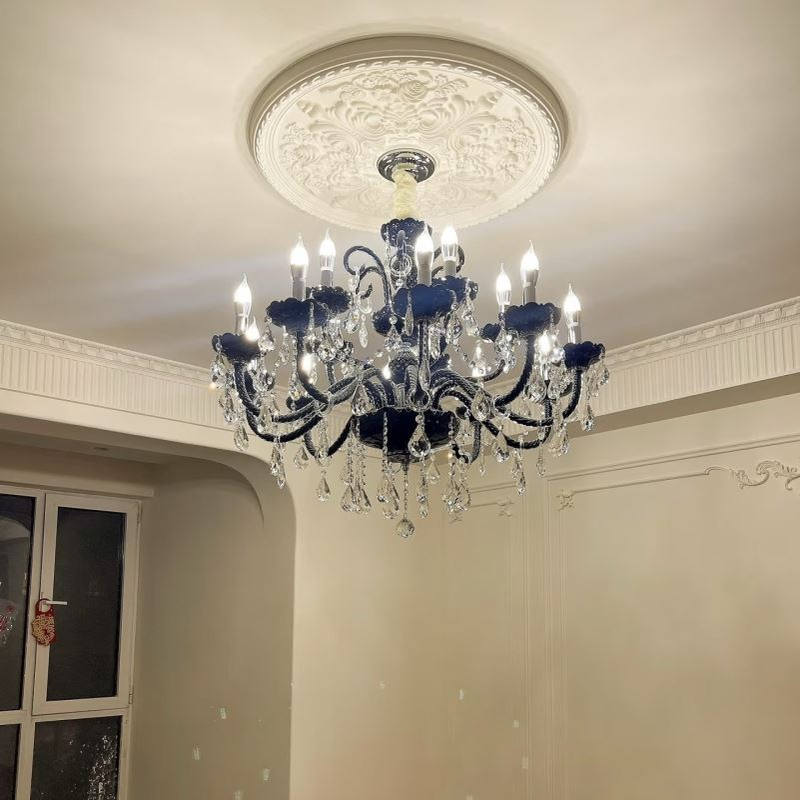 批发法式卧室复古餐客厅现代大气高级感轻奢主灯黑色水晶别墅吊灯