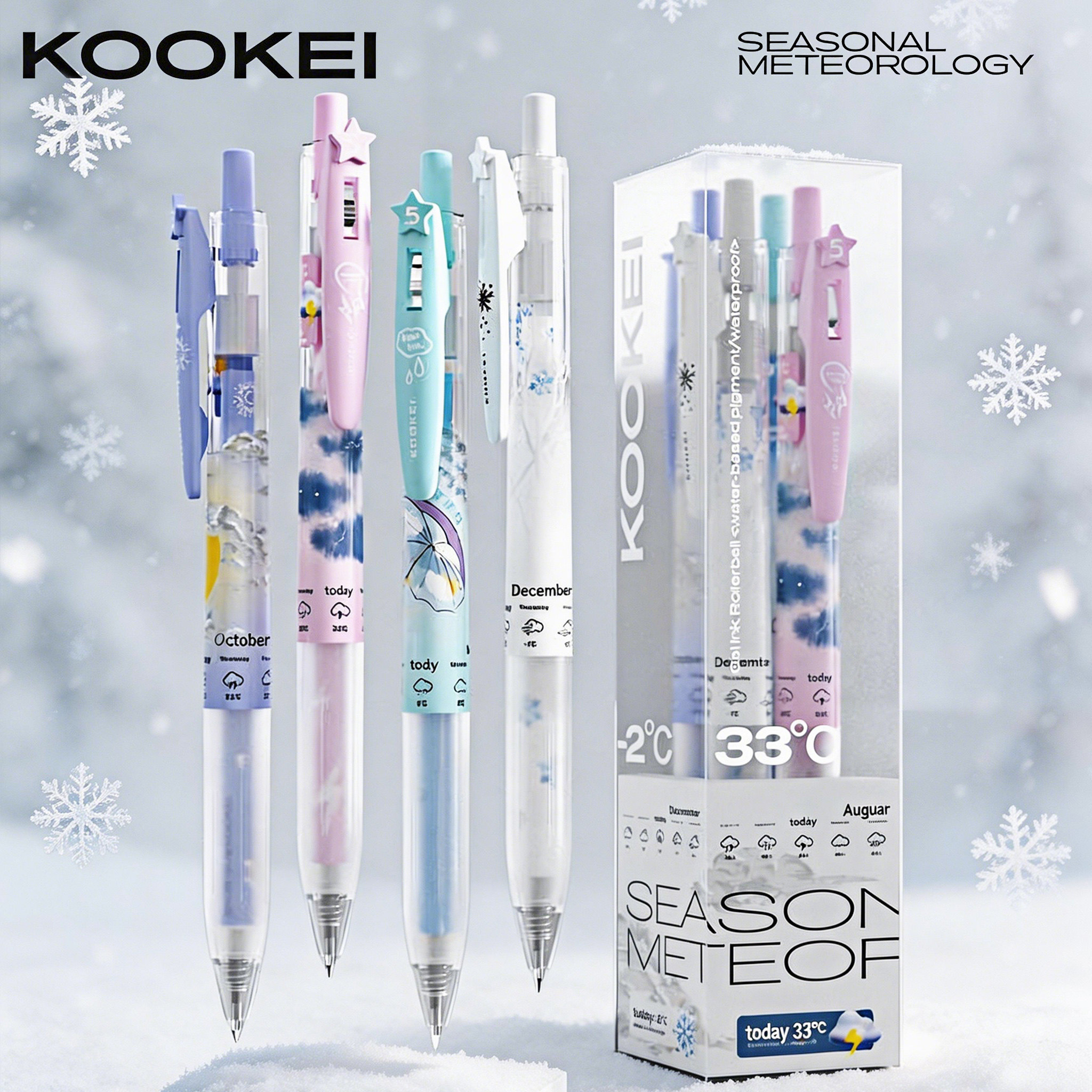 【四季限定】KOOKEI雪花笔气象限定中性笔春雨夏雷秋日冬雪季节气候按动水笔0.5学生考试刷题速干黑笔办公用