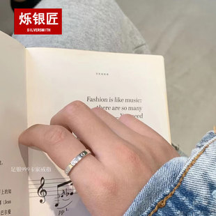 纯银戒指999情侣对戒男女款轻奢高级感送女友礼物可调节活口戒