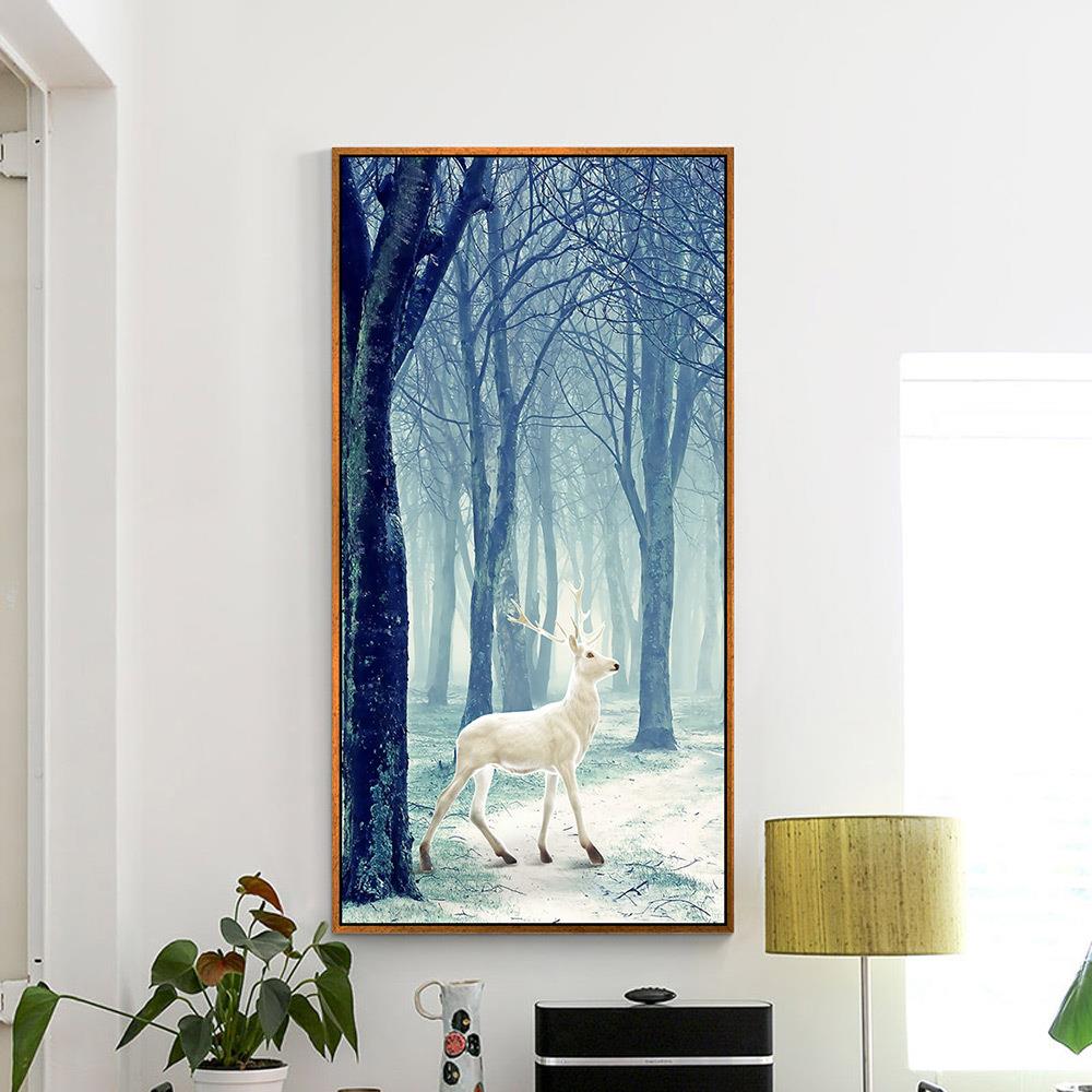 玄关装饰画北欧竖版 客厅壁画麋鹿墙画 现代简约沙发背景墙挂画