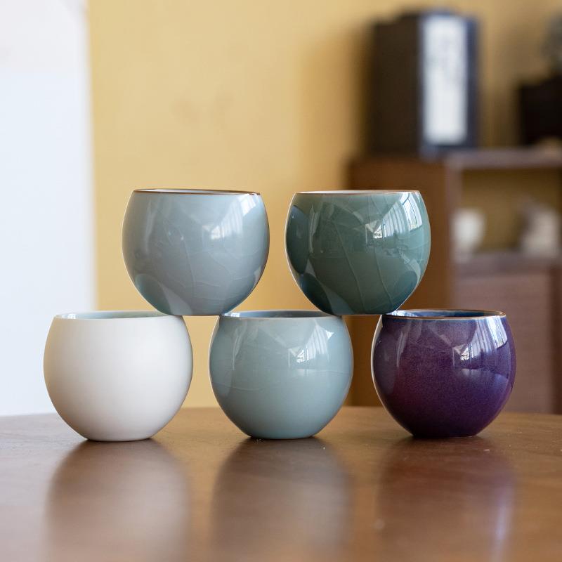 仿宋代五大名窑 汝窑品茗杯陶瓷茶碗茶盏功夫茶具茶杯不倒杯哥定