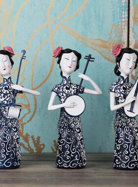 古典旗袍仕女小摆件房间客厅酒柜书房办公室软装饰品树脂工艺品