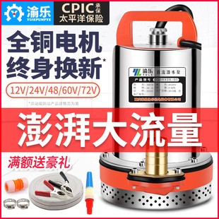 小型抽水泵机农用灌溉 渝乐12V直流潜水泵24V48V60V伏电动车电瓶式