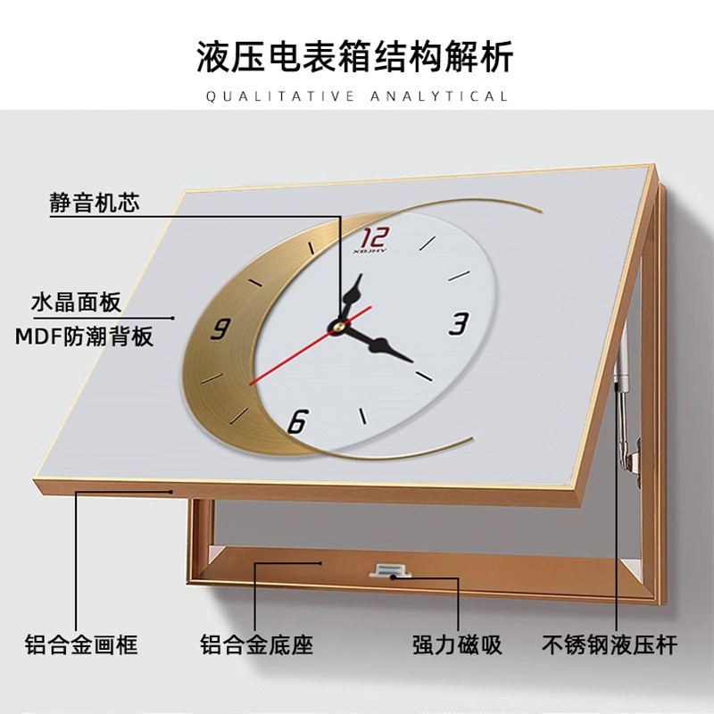 九鱼图餐厅挂画电表箱装饰画带钟表免打孔遮挡挂画配电箱开关盒画图片