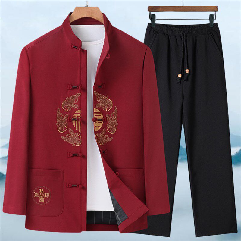 唐装男中老年爸爸春秋装套装中国风长袖生日礼服爷爷父亲装外套