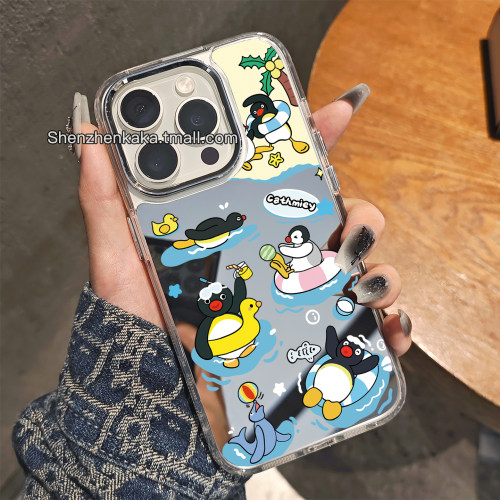pingu企鹅iPhone17手机壳镜面18promax日韩卡通opporeno14萌系可爱findx9pro适用小米15女款华为mate60苹果13
