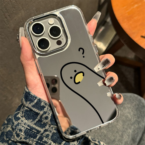 ins风轻奢华为pura80苹果17手机壳呆萌鸭子16promax简约高级女mate50带镜子iPhone13小众不撞款适用ip12硬壳
