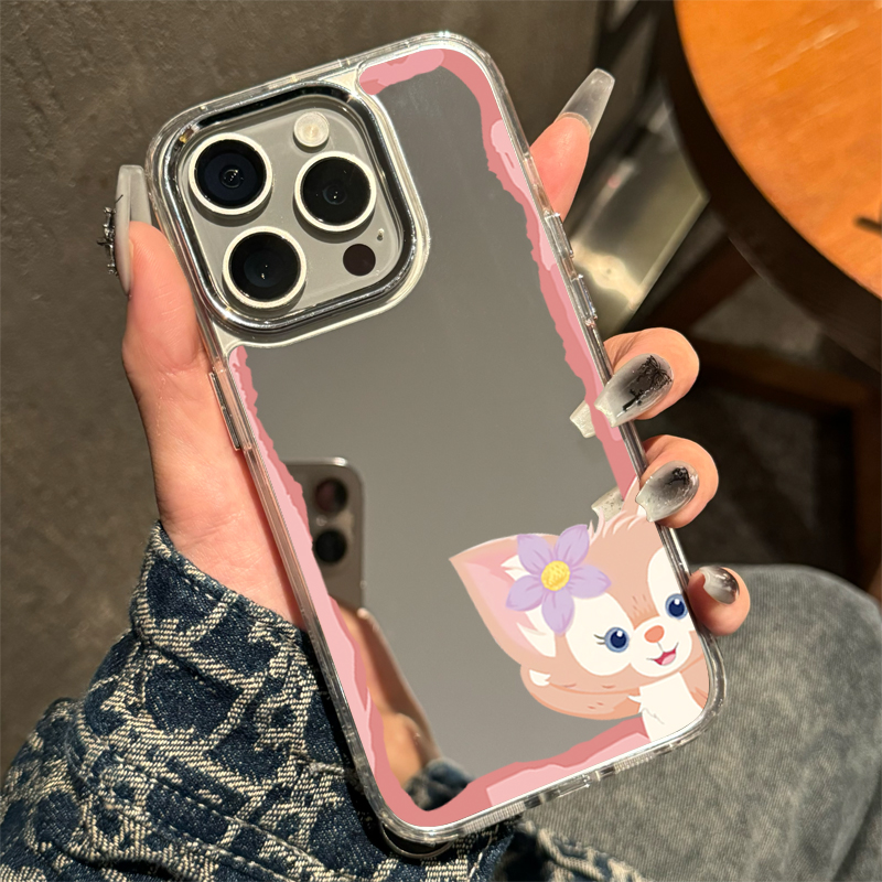 适用iPhone15promax苹果16plus镜面ins补妆镜子玲娜贝儿13pro手机壳14卡通可爱女款高级感12小众不撞款原创11