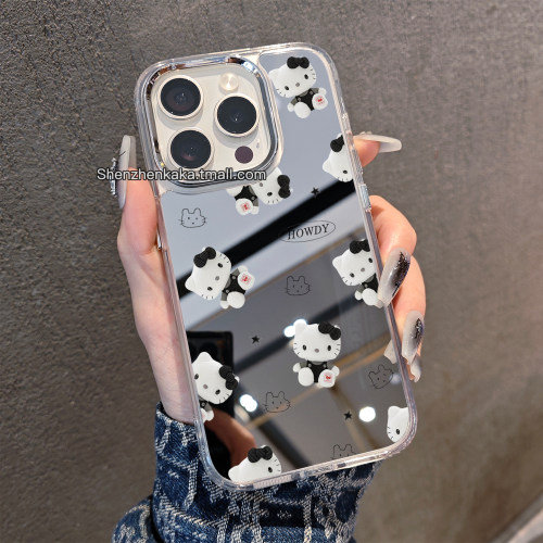 y2k摩登风苹果17pro手机壳带镜子适用13promax小米15华为pura80/nova8女生可爱opporeno14简约好看猫vivox200