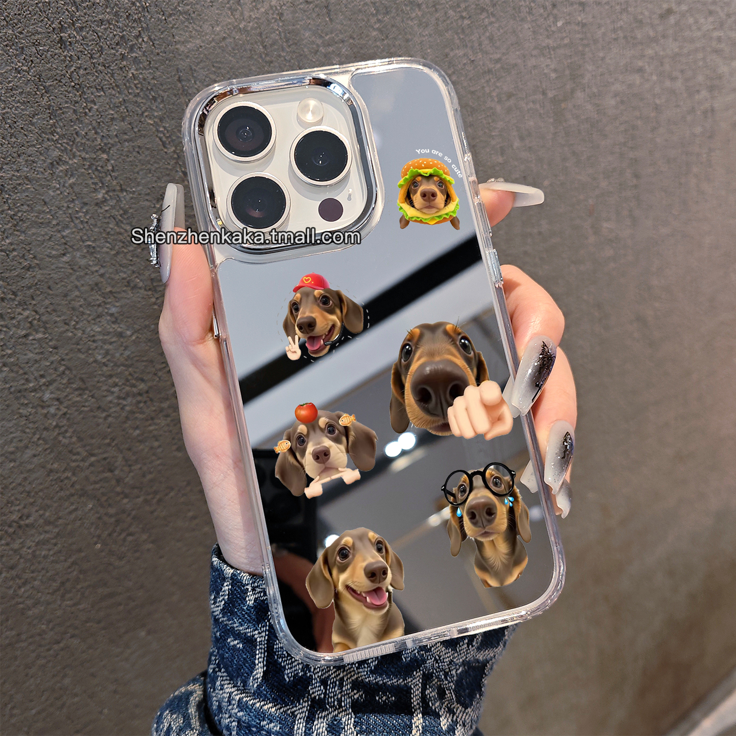 ins卡通腊肠狗手机壳镜面苹果17适用16promax小米15华为pura80/nova13简约小众opporeno14新款好看vivox200