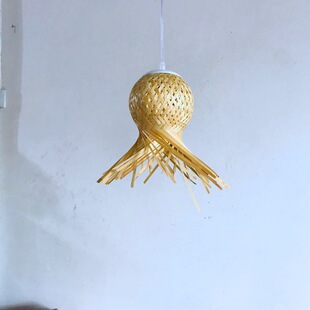 中式吊灯店铺创意竹编床头藤编卧室水母竹篾装饰落地灯小吊灯