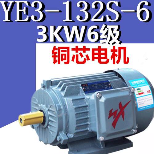 3KW6级电机YE3-132S-6极三相异步电动机千瓦国标铜线380V二级X3E2