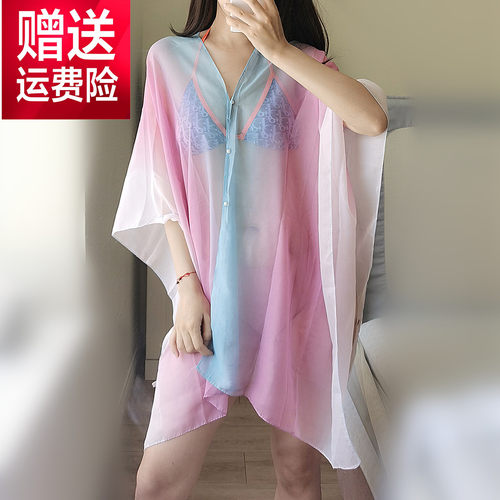 多种穿法温泉比基尼防晒披纱泳衣外搭裹裙遮肉海边度假纱巾罩衫女