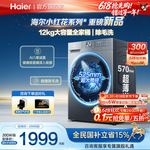 新品海尔12公斤超净大容量洗衣机