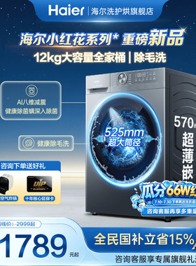 海尔滚筒洗衣机超薄12公斤超大容量家用全自动除菌52D1官方旗舰店