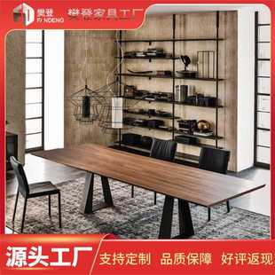 北欧设计师实木办公桌会议桌电脑桌简约现代铁艺工作台工业风餐桌