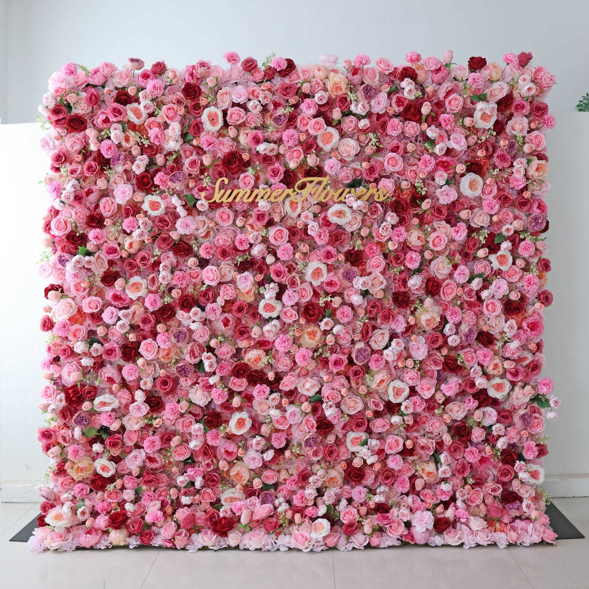 CB-344红色粉色花墙背景5d人造塑料花板人造装饰玫瑰花花墙