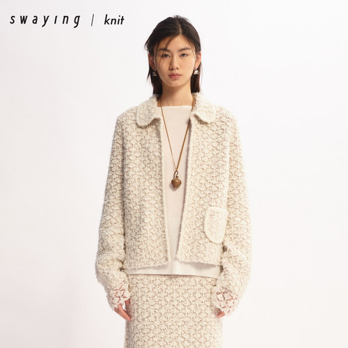 SWAYING娃娃领双面镂空口袋开衫