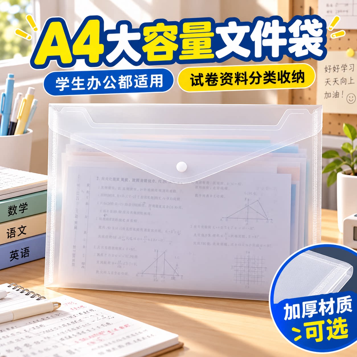 A4透明加厚防水拉链文件袋