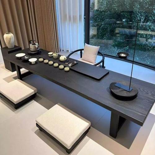 新中式茶桌茶台榻榻米碳化白蜡木日式实木阳台矮桌简约飘窗炕几