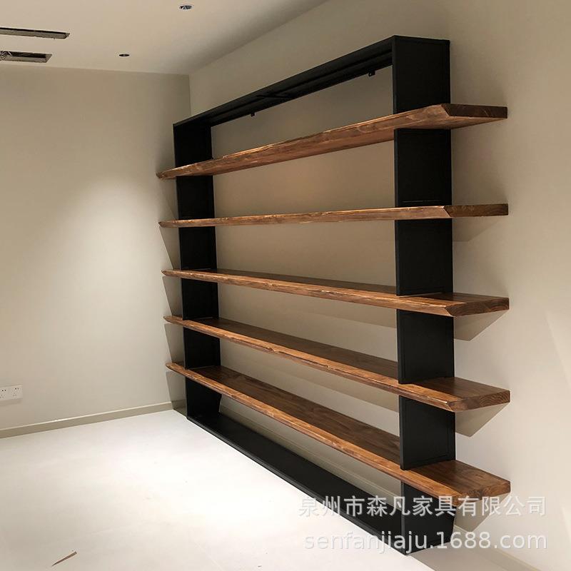 美式实木书架客厅工业复古办公室陈列架简约置物架满墙落地展示架