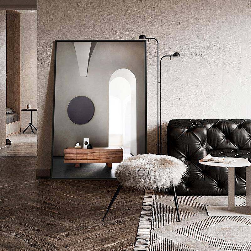 现代简约玄关装饰画极简风格沙发后面的挂画空间延伸艺术建筑壁画