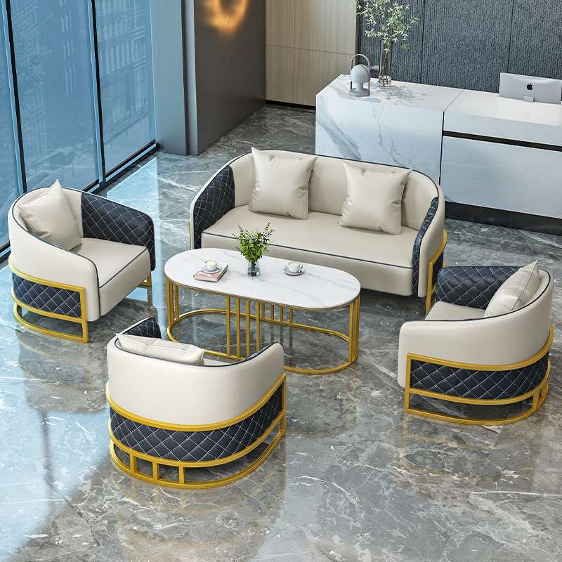 现代轻奢皮革沙发椅 简约大堂售楼处休息椅办公室商务洽谈桌椅