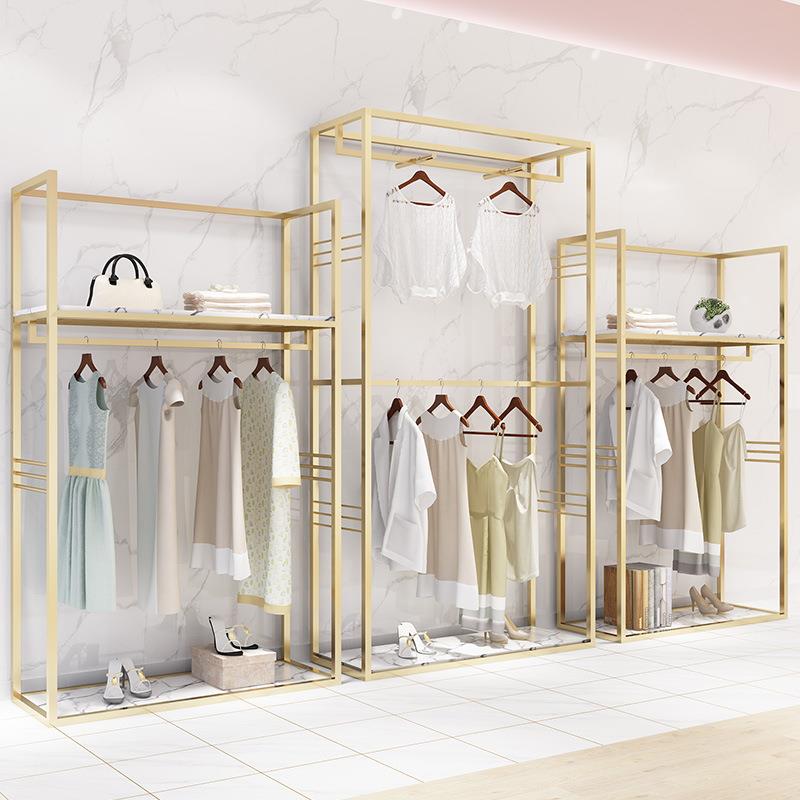 服装店展示架金色落地式挂衣架女装店货架侧挂陈列架简约衣服架子