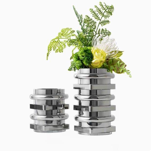 现代简约轻奢烟灰色树脂层叠花器花瓶样板房售楼处软装饰品