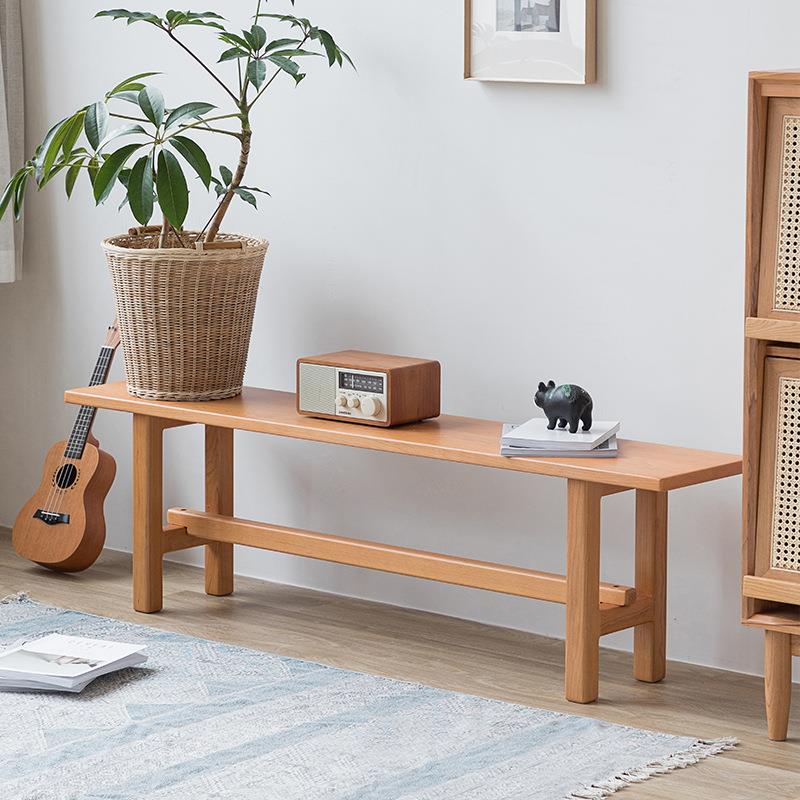 北欧实木长条凳简约日式家用樱桃木原木橡木大板餐桌凳长板凳