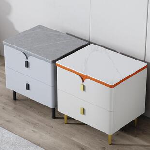 岩板床头柜现代简约实木储物柜小型卧室轻奢床边柜收纳简易免安装