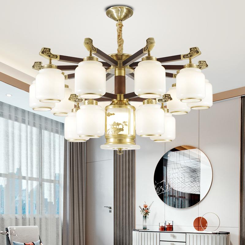 新中式全铜乌檀木吊灯客厅高级感大厅主灯中国风别墅餐厅卧室吊灯