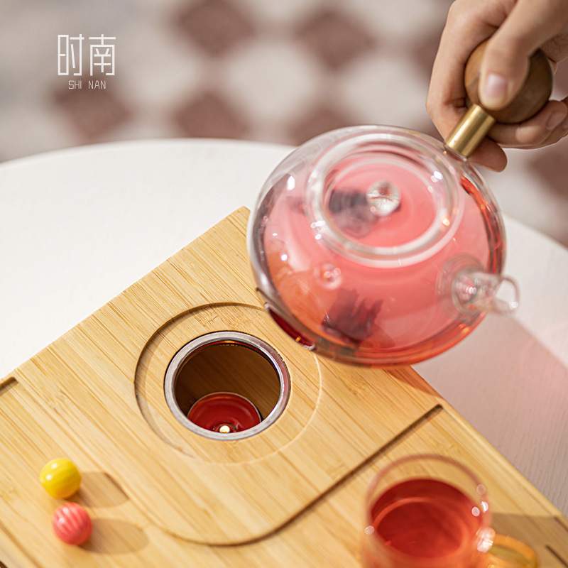 竹制蜡烛温茶炉套装家用温茶器加热保温底座暖茶器茶盘收纳一体