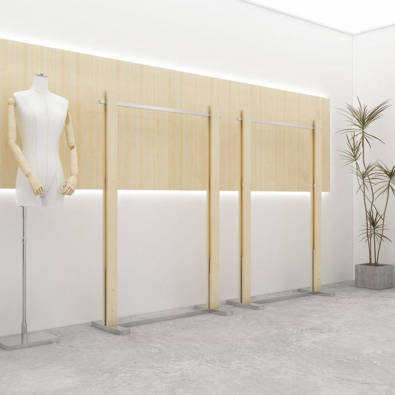 服装店不锈钢女装展示架落地式陈列架原木色实木中岛架童装挂衣架
