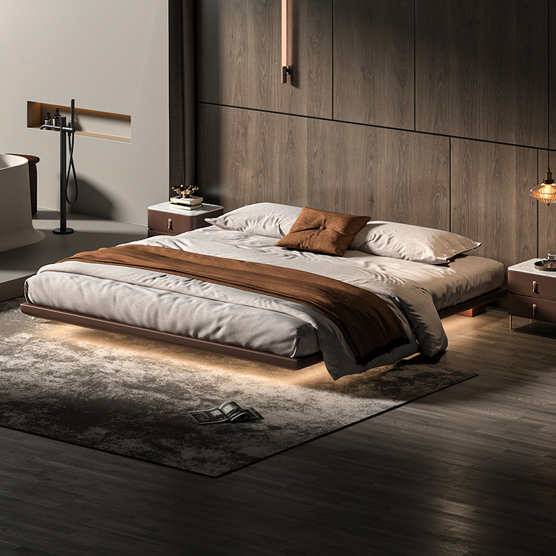 意式轻奢无床头榻榻米悬浮皮床简约主卧双人网红悬空床1.8婚床OW