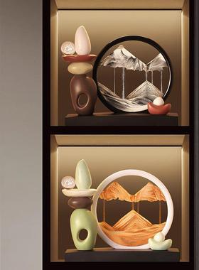 时来运转流沙画摆件欧式轻奢酒柜客厅办公室装饰品玄关3D立体沙漏
