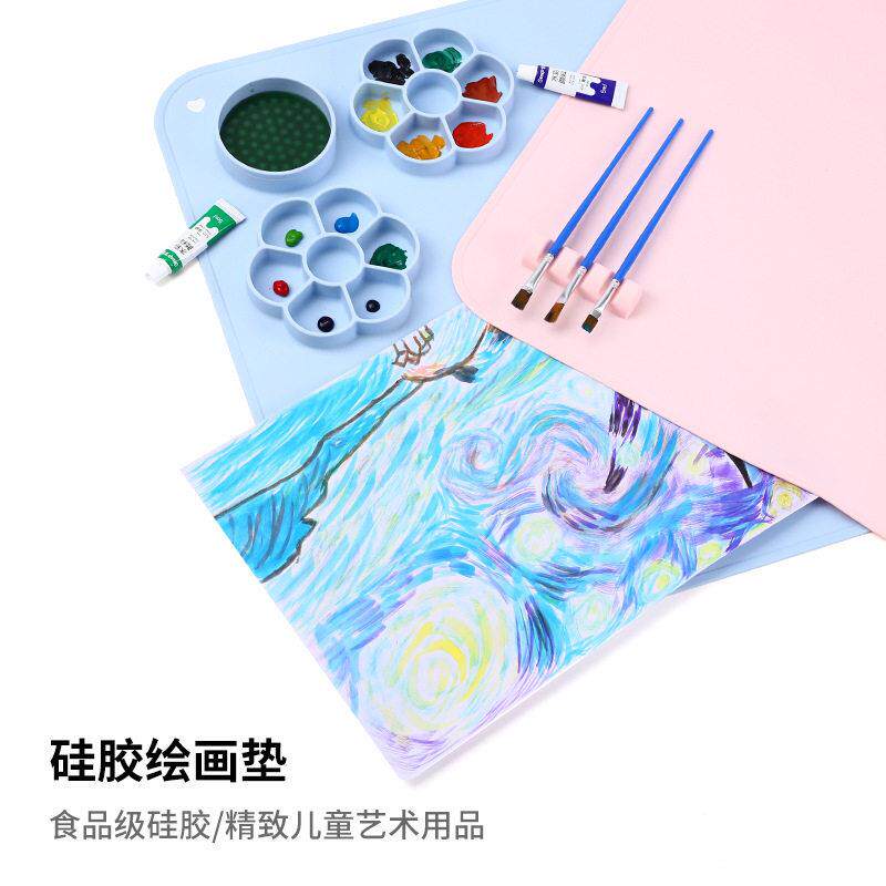 跨境爆款硅胶绘画垫绘画板儿童涂鸭画垫手工可擦水洗美术硅胶画垫