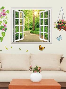 1141仲兰林荫小道假窗家居窗户壁挂田园壁饰墙面背景防水可移墙贴