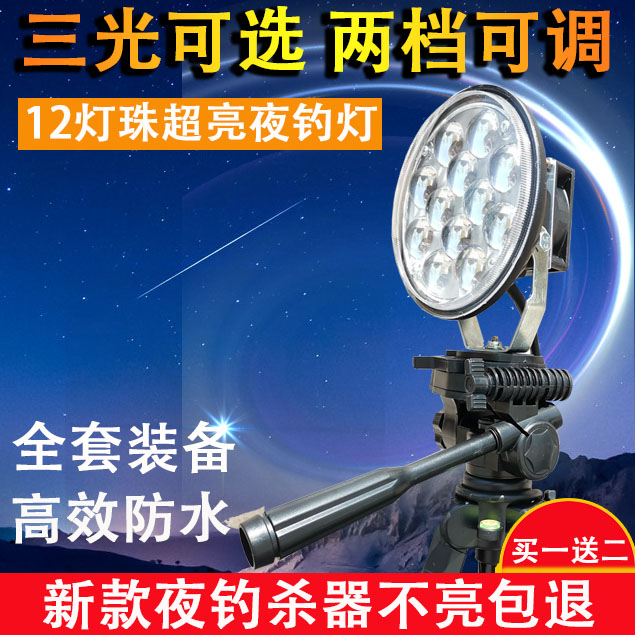 鲫鱼夜钓灯钓鱼灯 氙气灯超亮12VLED灯200瓦大功率蓝光暖光诱鱼灯