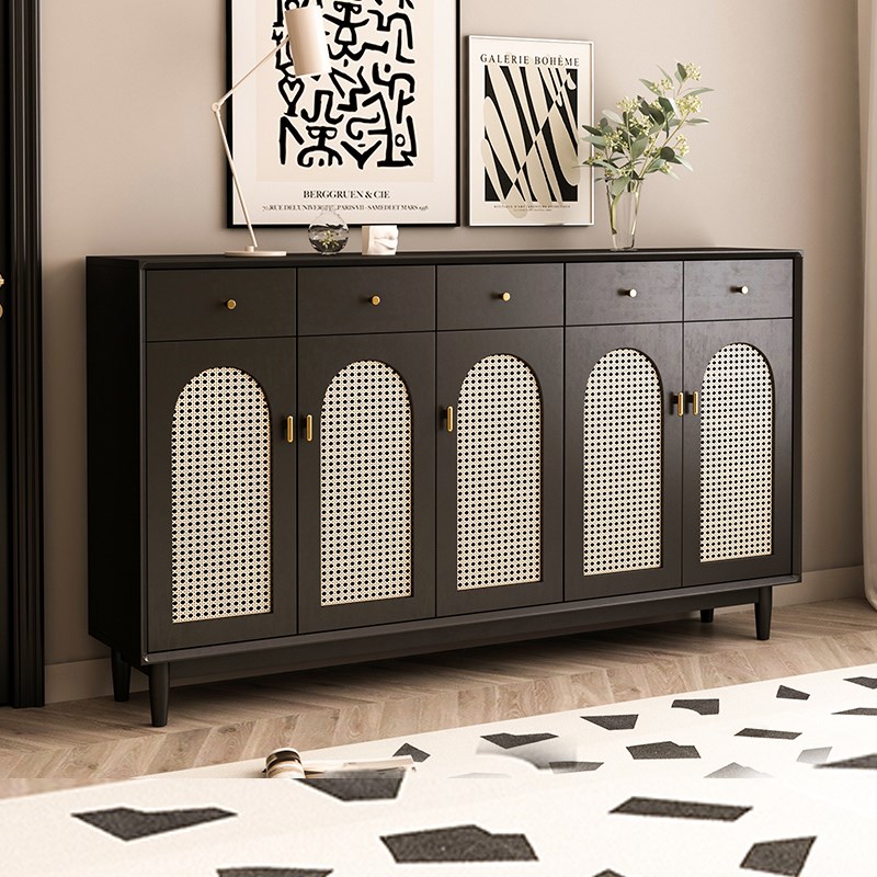 美式藤编鞋柜家用门口门外新款入户靠墙黑色大容量室内玄关柜一体